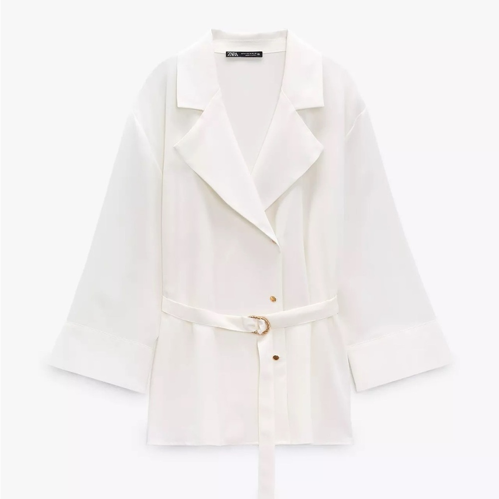 Zara Satin Effect Lapel Blouse Small